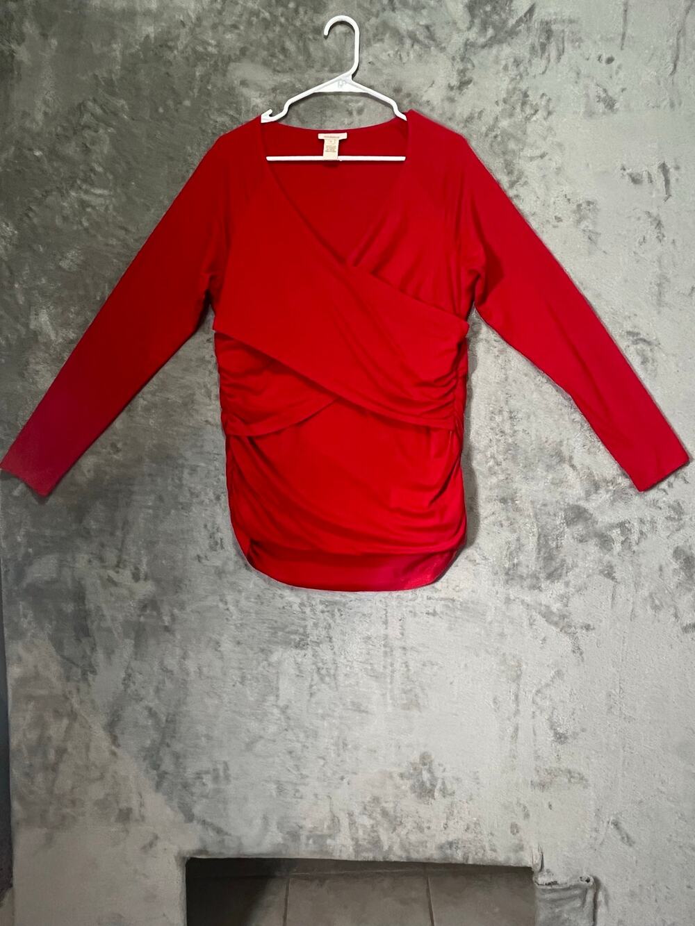 Sundance Red Ruched Wrap Front Long Sleeve Top Stretch Women’s XL